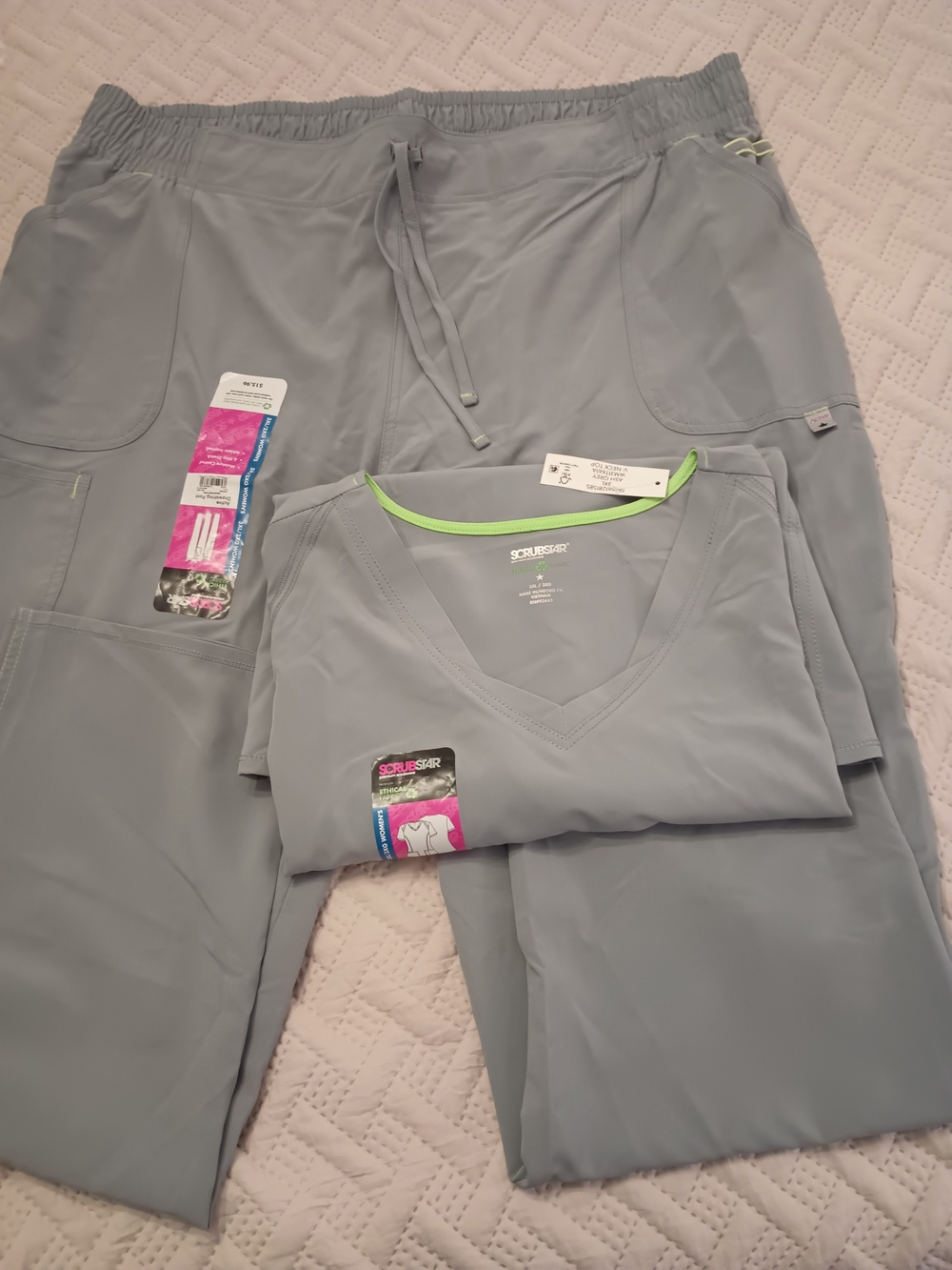 Scrubstar Ash Gray Drawstring Scrub Pants & V-Neck Top Set 3XL